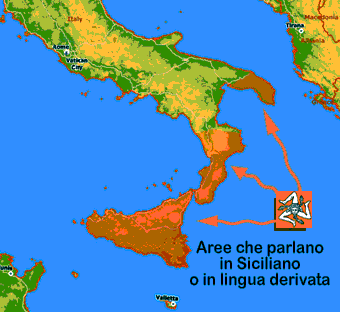 Area di diffusione della Lingua Siciliana e derivate